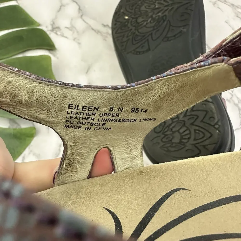 Abeo Womens Comfort Sandals Size 8 Narrow Purple Leather Straps Flat Eileen
